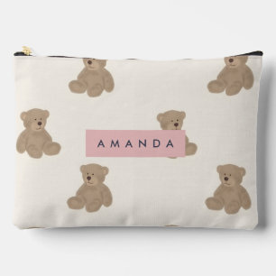 Personalised Pastel Adorable Stuffed Bear Pattern Accessory Pouch