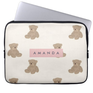 Personalised Pastel Adorable Stuffed Bear Pattern Laptop Sleeve