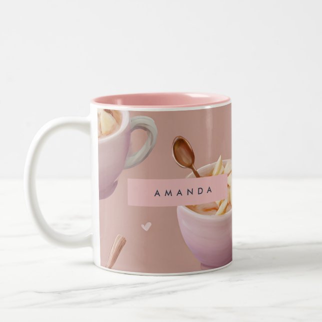 Personalised Pastel Apple Cinnamon Tea Pattern  Two-Tone Coffee Mug (Left)