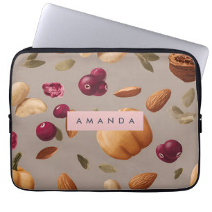 Personalised Pastel Autumn Harvest Nuts Pattern Laptop Sleeve