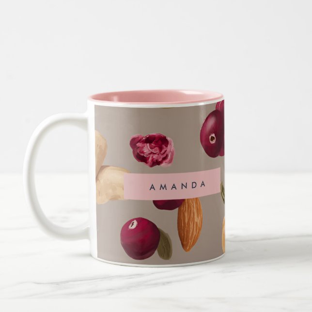 Personalised Pastel Autumn Harvest Nuts Pattern Two-Tone Coffee Mug (Left)