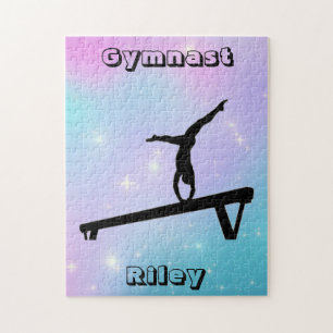 Personalised Pastel Beam Gymnast Silhouette Jigsaw Puzzle