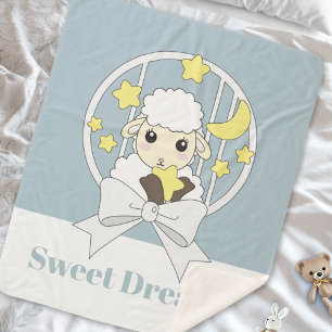 Personalised Pastel Blue Cute Little Sheep Kids Sherpa Blanket
