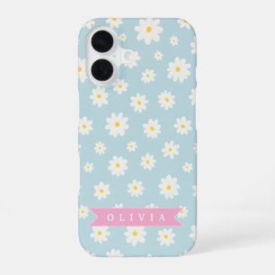 Personalised Pastel Blue Daisy Coquette Girly Cute iPhone 16 Case