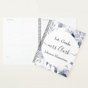 Personalised pastel blue floral teacher lesson planner