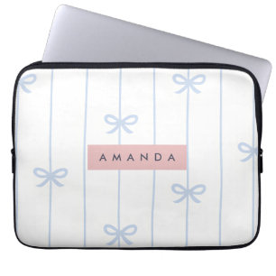 Personalised Pastel Blue Ribbon Pattern Laptop Sleeve