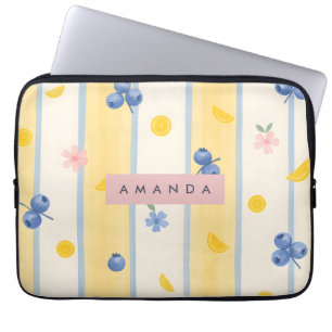 Personalised Pastel Blueberry & Lemon Pattern Laptop Sleeve