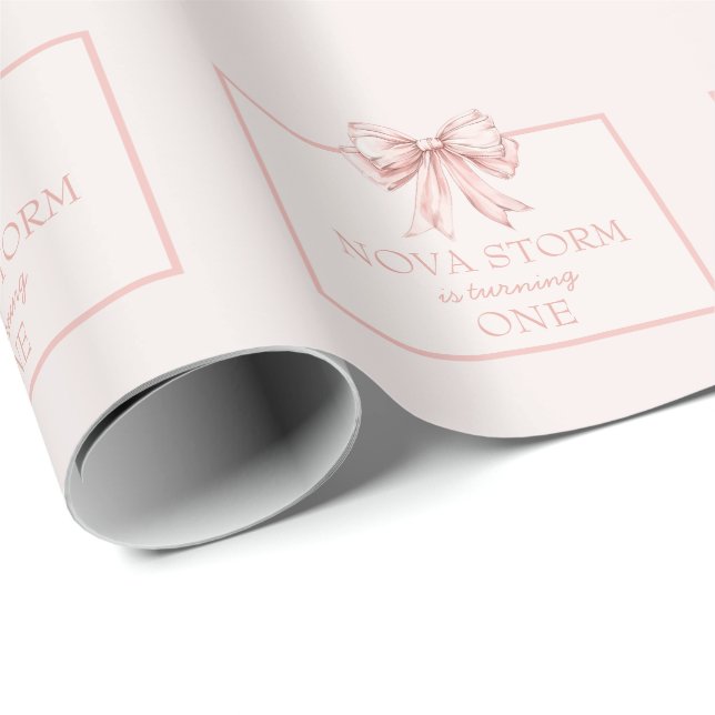Personalised Pastel Blush Pink Coquette Milestone Wrapping Paper (Roll Corner)