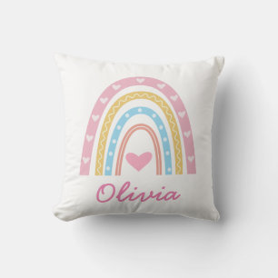Personalised pastel boho rainbow girl nursery cushion
