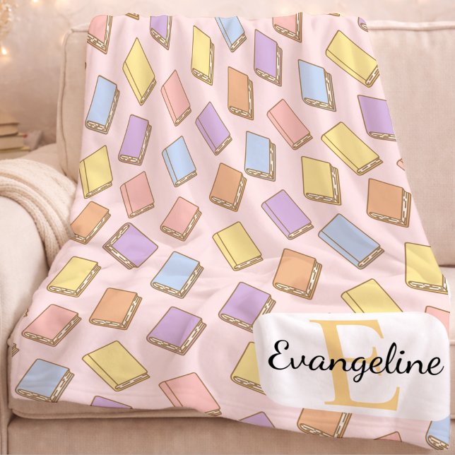 Personalised Pastel Bookish Aesthetic Pattern Pink Fleece Blanket (Creator Uploaded)