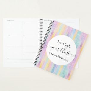 Personalised pastel brushstrokes teacher lesson planner