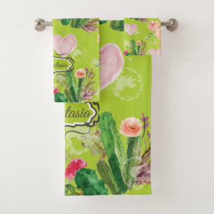 Personalised Pastel Cactus Bath Towel Set
