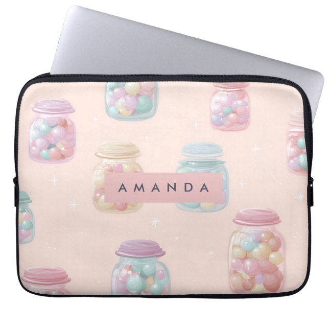 Personalised Pastel Candy Jar Pattern Laptop Sleeve (Front)