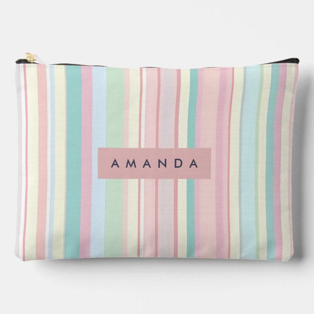 Personalised Pastel Candy Stripe Design Accessory Pouch (Front)