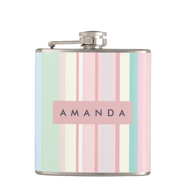 Personalised Pastel Candy Stripe Design Hip Flask (Front)