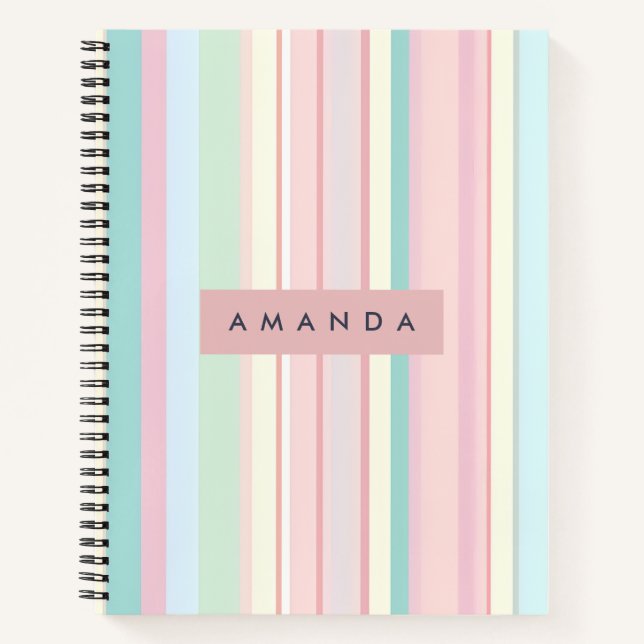 Personalised Pastel Candy Stripe Design Notebook (Front)