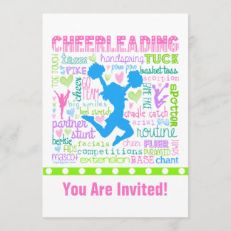 Personalised Pastel Cheerleading Words Typography Invitation