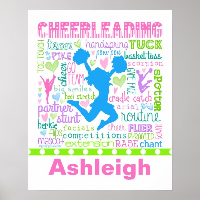 Personalised Pastel Cheerleading Words Typography Poster (Front)
