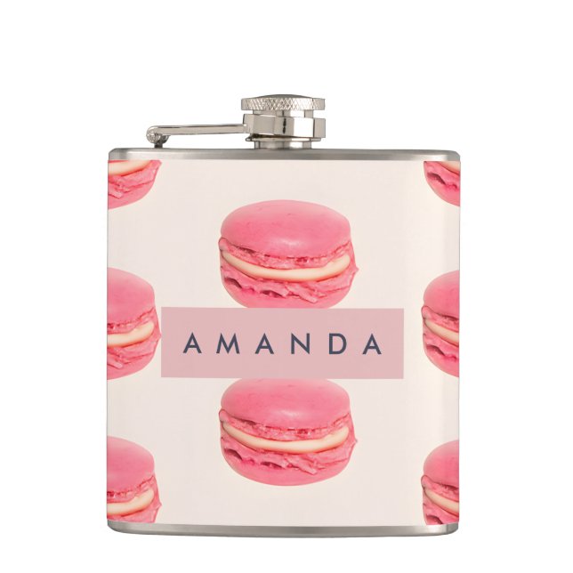Personalised Pastel Chic Pink Macaron Pattern Hip Flask (Front)
