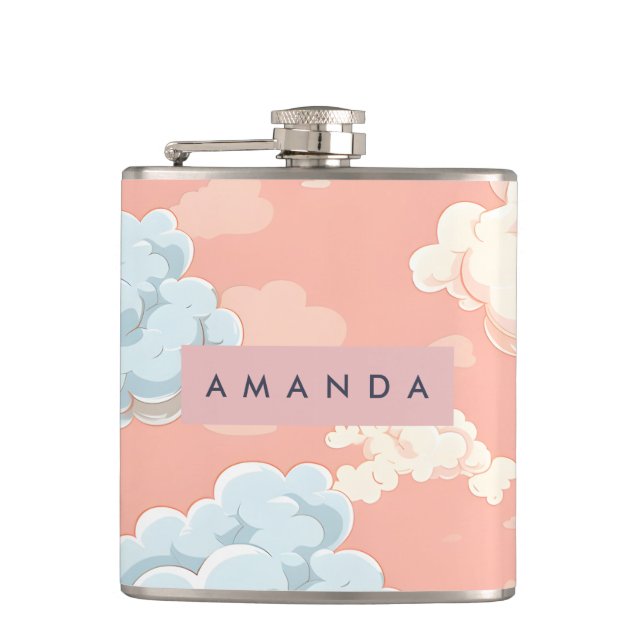 Personalised Pastel Cloud Dreamscape  Hip Flask (Front)