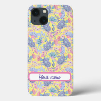 Personalised Pastel Colour Birds and Flowers iPhone 13 Case