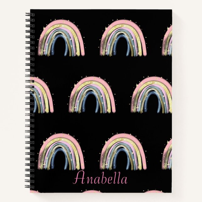 Personalised Pastel Colour Rainbow Pattern Notebook (Front)