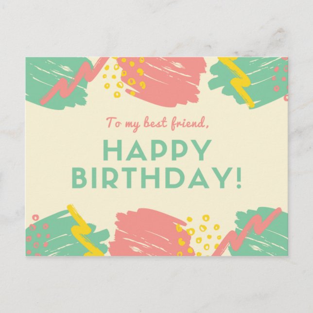 Personalised - Pastel Colourful Brush Strokes Postcard (Front)