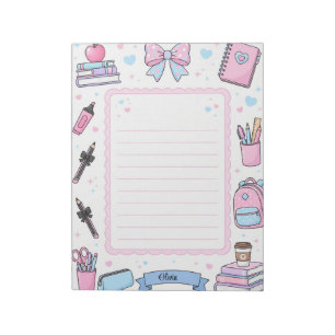 Personalised Pastel Coquette Student Lined Notepad
