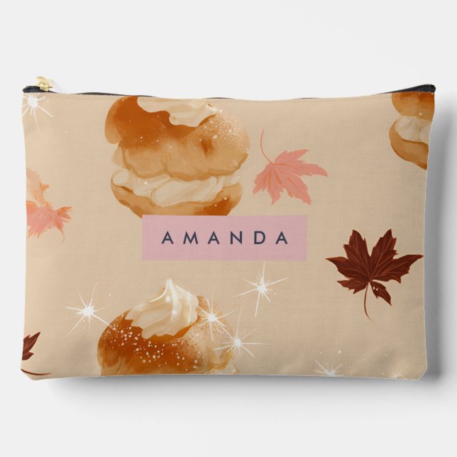 Personalised Pastel Cream Puff Pastry Pattern Accessory Pouch (Front)