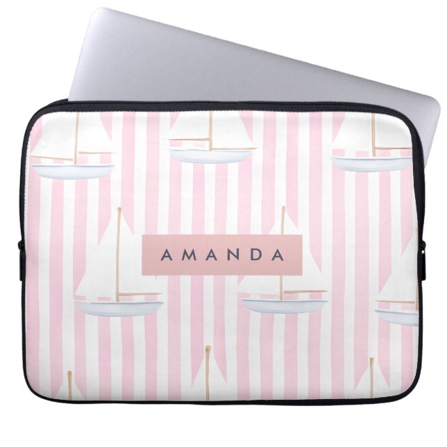 Personalised Pastel Cute Boat Pattern Laptop Sleeve (Front)