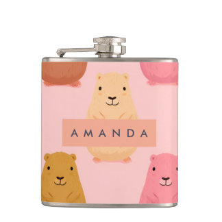 Personalised Pastel Cute Capybara Pattern Hip Flask