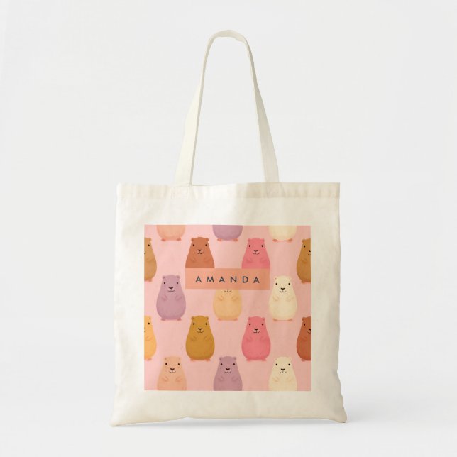 Personalised Pastel Cute Capybara Pattern  Tote Bag (Front)