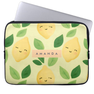 Personalised Pastel Cute Smiling Lemon Pattern  Laptop Sleeve