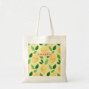 Personalised Pastel Cute Smiling Lemon Pattern Tote Bag