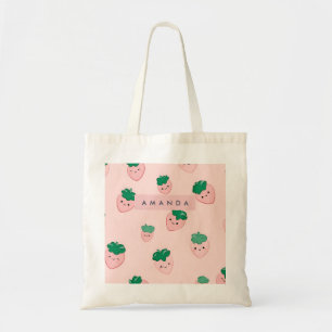 Personalised Pastel Cute Strawberry Pattern  Tote Bag