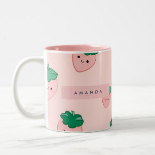 Personalised Pastel Cute Strawberry Pattern Two-Tone Coffee Mug