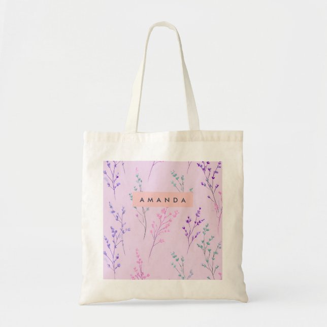 Personalised Pastel Floral, Elegant  Tote Bag (Front)