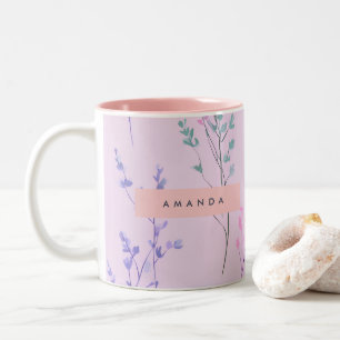 Personalised Pastel Floral, Elegant Two-Tone Coffee Mug