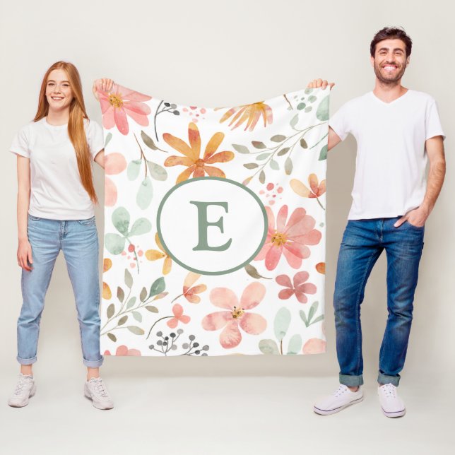 Personalised Pastel Floral Fleece Blanket (In Situ)