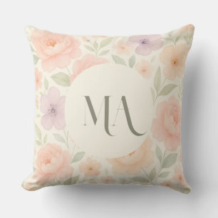 Personalised Pastel Floral Monogram Throw Pillow