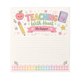 Personalised Pastel Gingham Teaching With Heart Notepad
