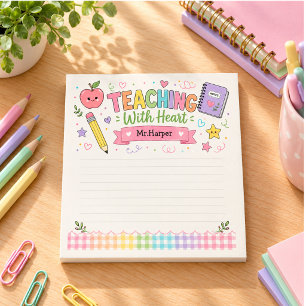 Personalised Pastel Gingham Teaching With Heart Notepad