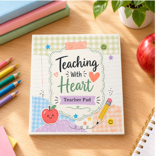 Personalised Pastel Gingham Teaching With Heart Notepad