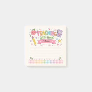 Personalised Pastel Gingham Teaching With Heart  Post-it Notes