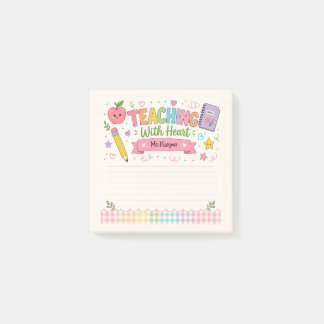 Personalised Pastel Gingham Teaching With Heart  Post-it Notes