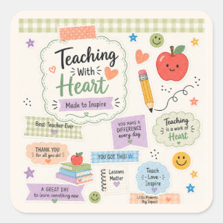 Personalised Pastel Gingham Teaching With Heart  Square Sticker