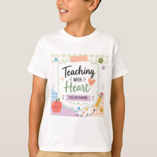 Personalised Pastel Gingham Teaching With Heart  T-Shirt