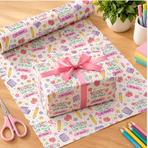Personalised Pastel Gingham Teaching With Heart Wrapping Paper