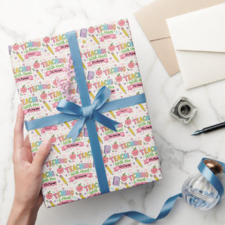 Personalised Pastel Gingham Teaching With Heart  Wrapping Paper