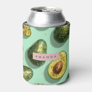 Personalised Pastel Glitter Avocado Design Can Cooler